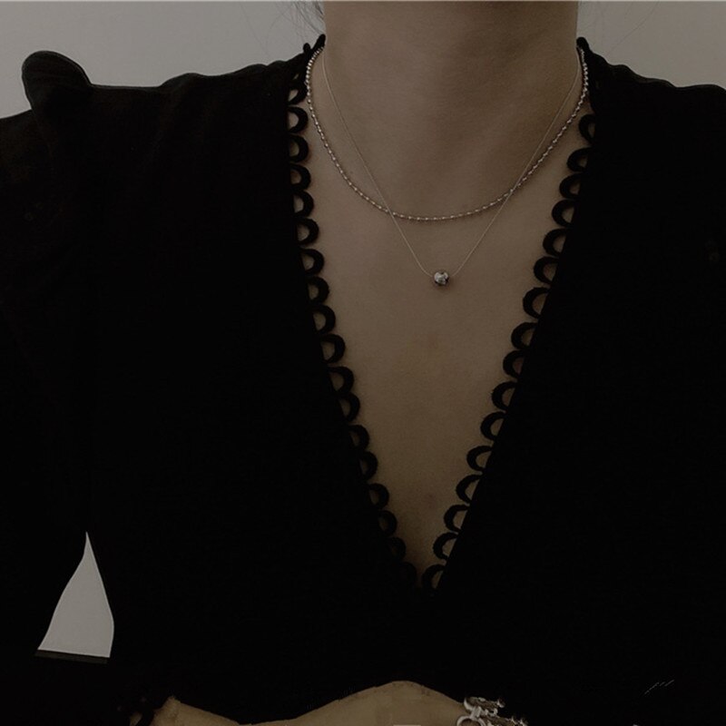 AOMU-collier pendentif rond à Double couche pour femmes, style coréen rétro, couleur or argent, bijoux de fête, ,