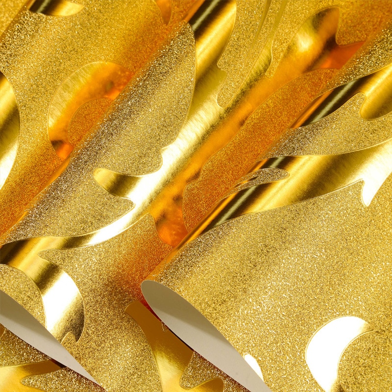 Gold foil wallpaper golden silver European-style ranunculus vetch leaf ceiling living room bedroom TV background wallpaper