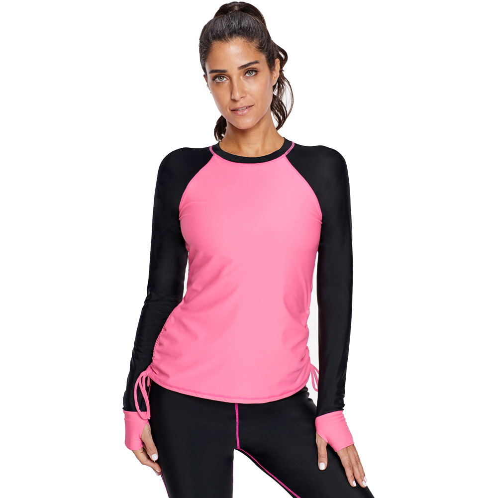 Snel Droog Water Sport Rash Guard Top Lange Mouw T-shirt Vrouwen Badmode Strand Duiken Lycra Upf 50 + Kitesurf Jas pak Borst: Rose-Black / M