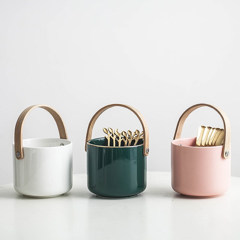 Nordisk kunst luksus frugtgaffel keramisk opbevaringstank moderne minimalistisk hjemmekage dessertgaffel køkken spisepinde ske opbevaringsbur