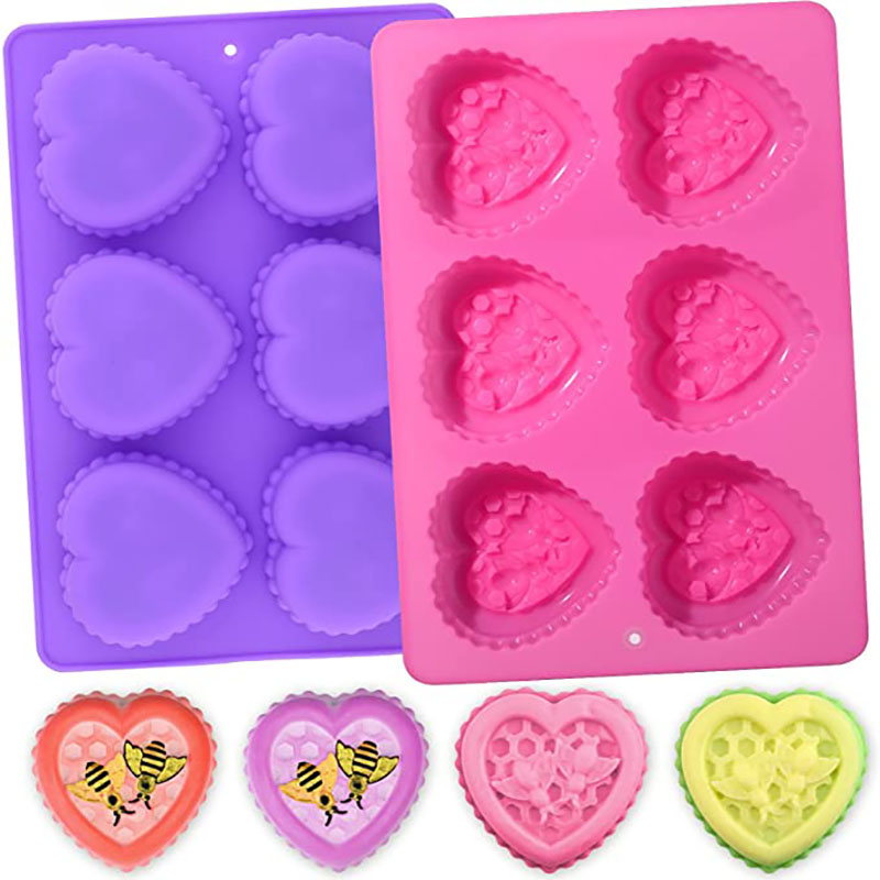3D Bee Soap Molds,Heart-Shaped Honeycomb Silicone Molds, 6 Cavity Silicone Mold for Handmade Soap, Bath Bombs, Cake Making