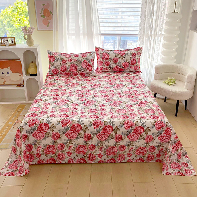 Red Flower Printed Flat Bed Sheets for Double Bed Single/Queen/King Reactive Printed Top Sheets for Beds sabanas cama 150x200: Red