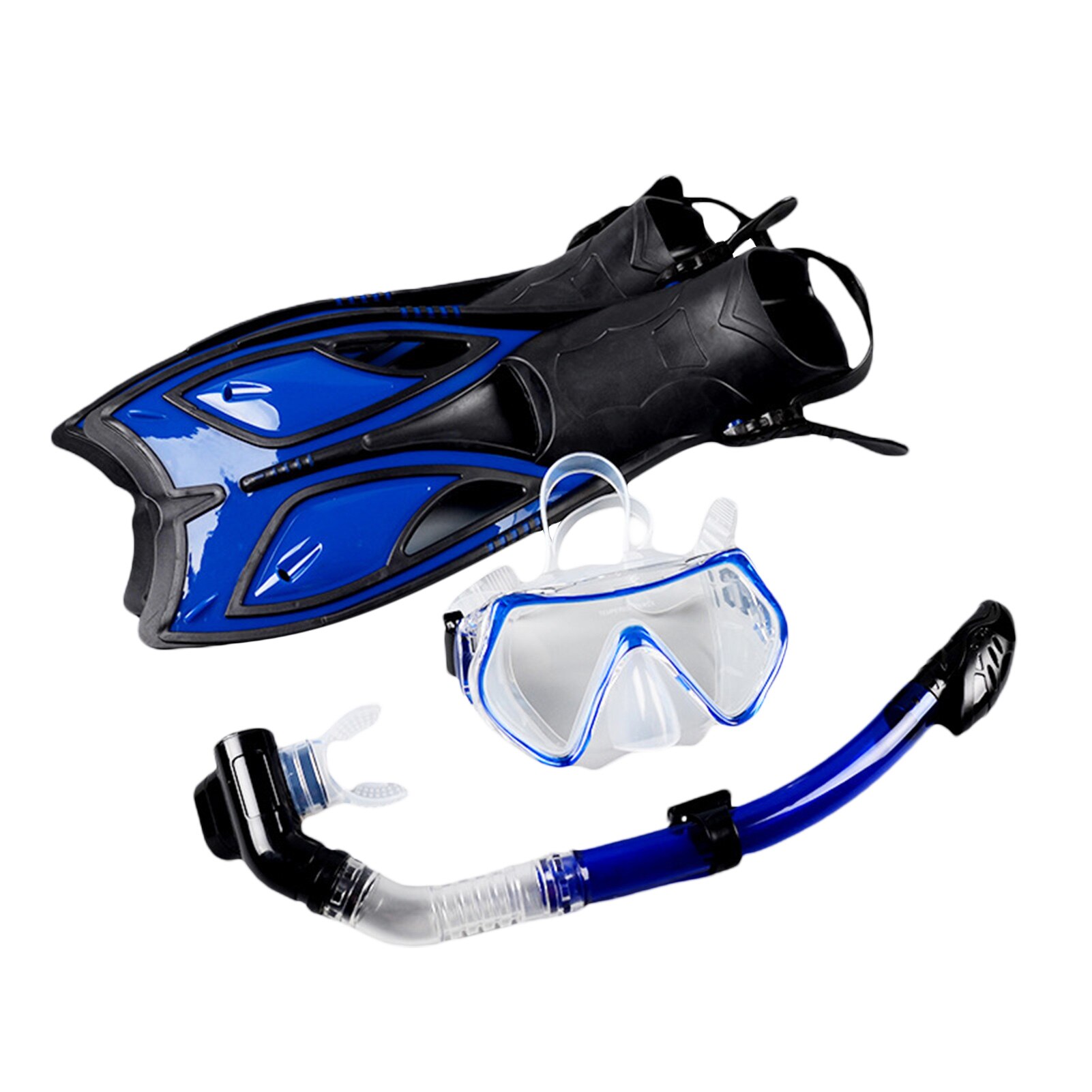Large Frame Tempered Glass Snorkeling Face Gear Suit Adult Anti-fog Leak-proof Diving Goggles Full Dry Snorkel Flippers Set