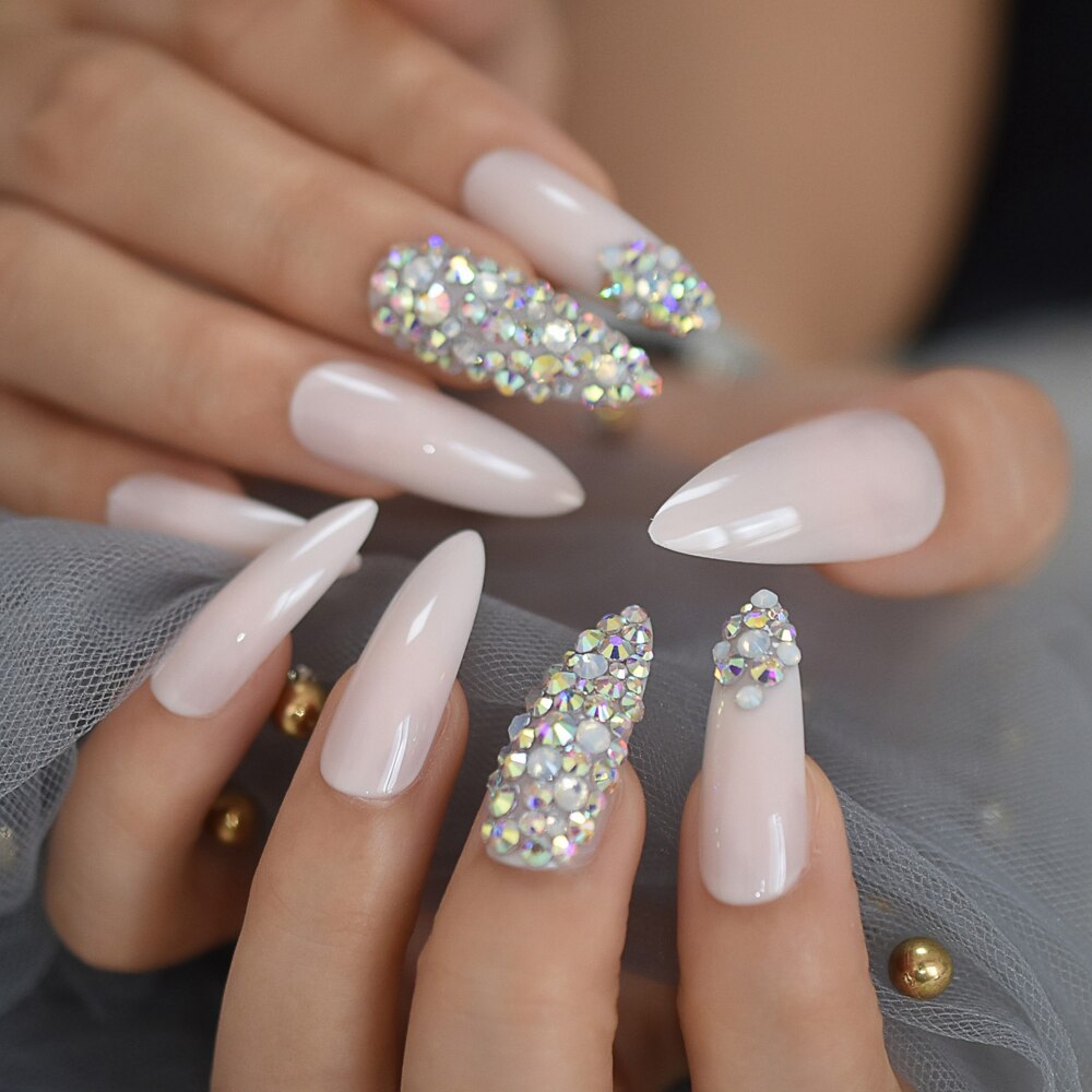 Faux-ongles nus, en ABS, longs brins pointus et Stiletto, en acrylique, artificiels, pointe en Strass pour manucure, 24: L5426