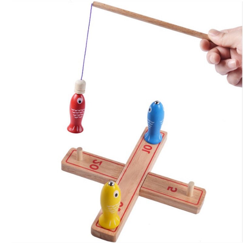 2 in 1 Wooden Multifunctional Toy Magnetic Fishing Game Board Throwing Ring Game Toy