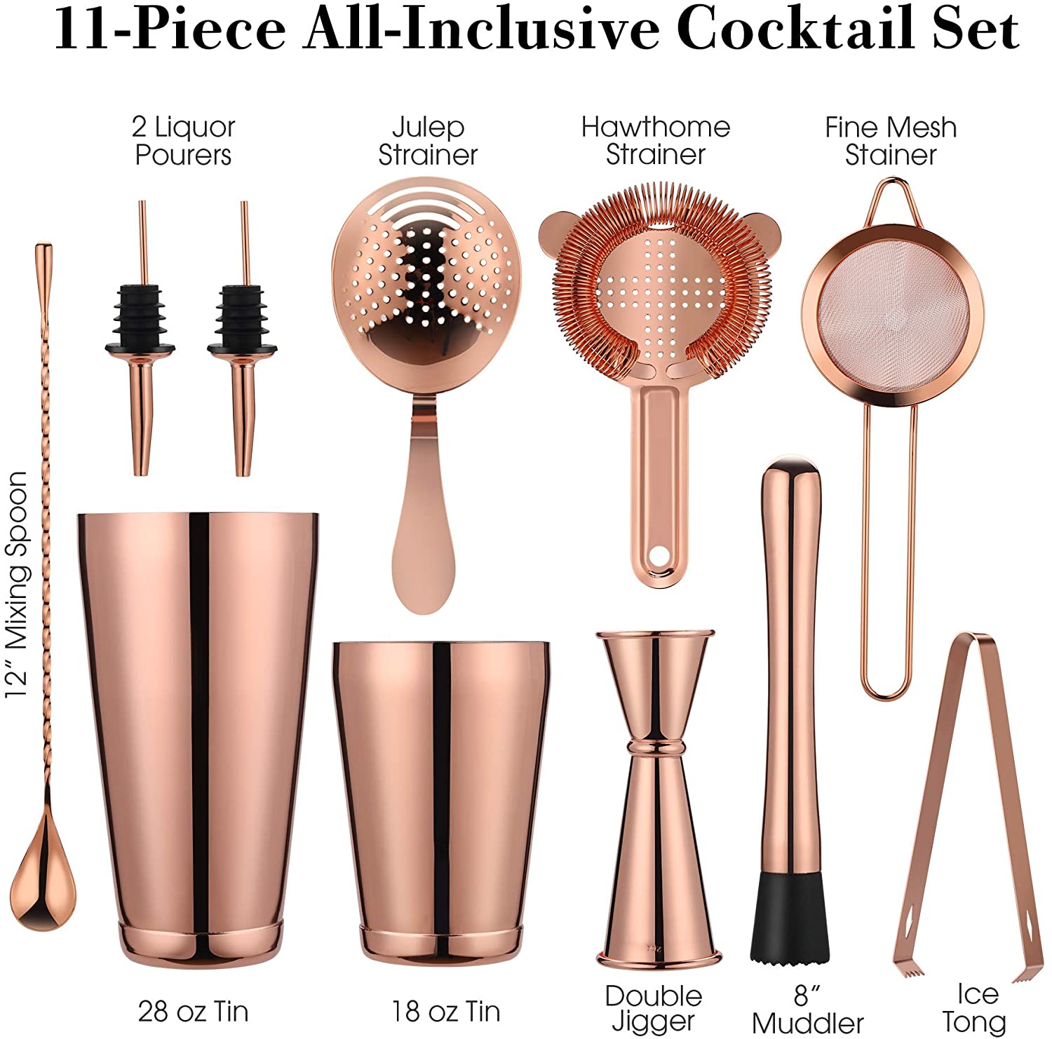 11 Stuk Barman Kit Boston Cocktail Shaker Bar Set Arrivals Rvs Rose Goud Cocktail Shaker Set bar Counte