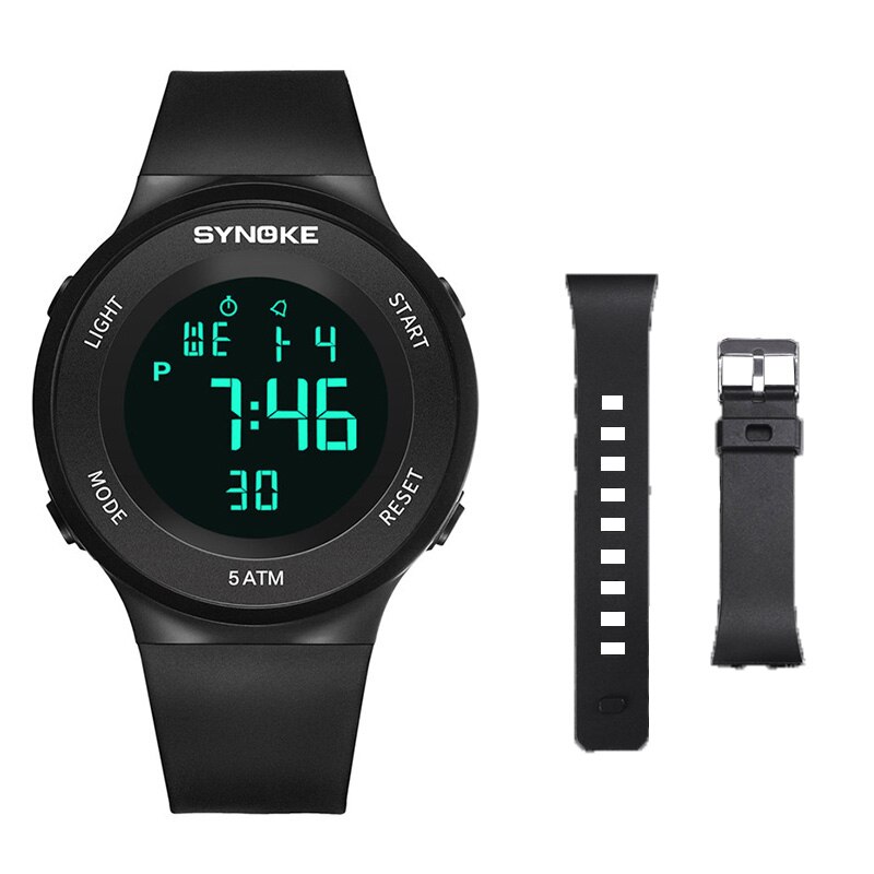Synoke Horloges Mannen Led Digitale Horloge Man 50M Waterdicht Outdoor Sport Horloges Klok Met Band Relojes Hombre: Black and Strap