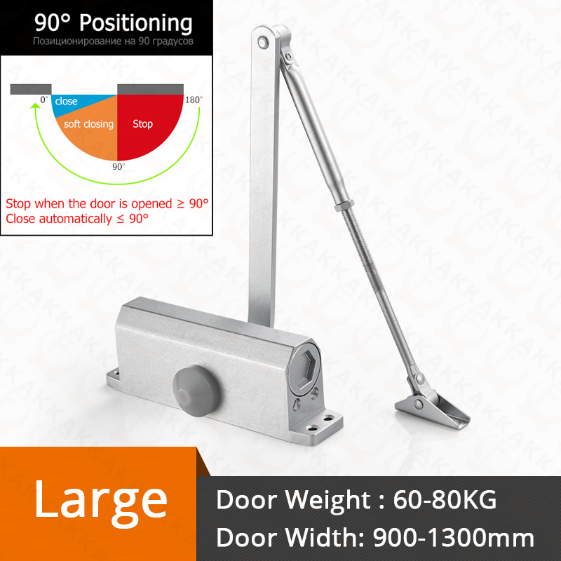 KAK Automatic Door Closer 2 Spring Hydraulic Buffer Adjustable Door Stopper Speed Mute Closing For 25 to 80KG Door Hardware: Positioning Silver L
