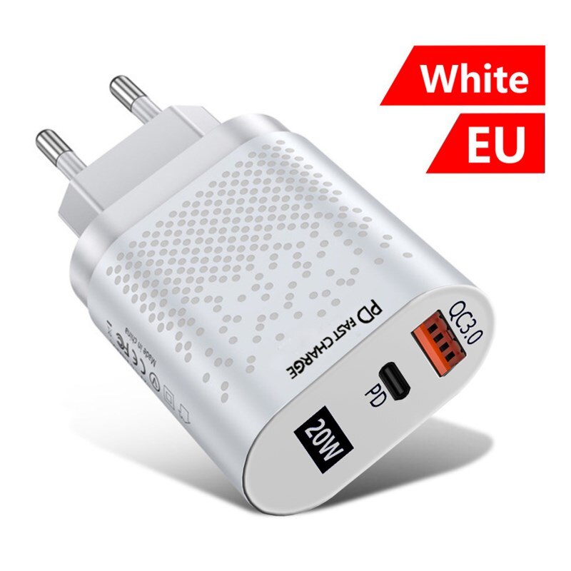 EU UNS UK Stecker PD20W Schnelle Lade Handy Ladegerät Quick Charge QC 3,0 Adapter Wand USB Ladegerät Für IPhone 12 Samsung Xiaomi: 06