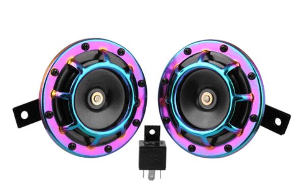 Bocina Universal para coche, claxon de señal eléctrica de montaje negro, resistente al agua, CC de 6V, 110dB, para vehículo, camión, vehículo, motocicleta: Colourfull