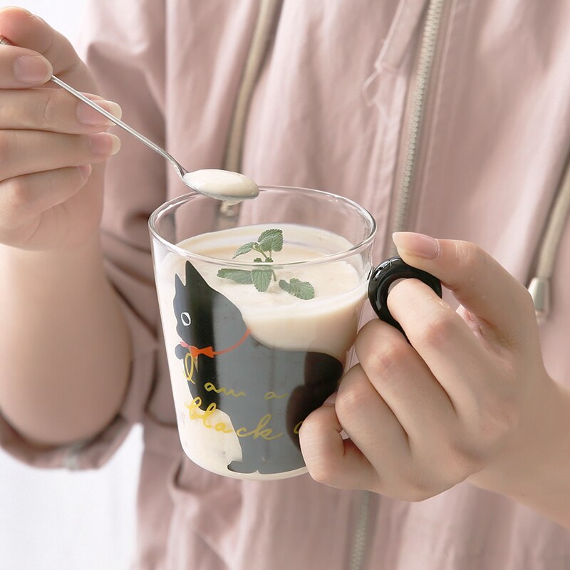 250Ml Glas Koffie Mok Leuke Kat Glazen Beker Voor Sap Melk Thee Koffie Glazen Mok Kat Staart Handvat Kat valentijnsdag Vrienden