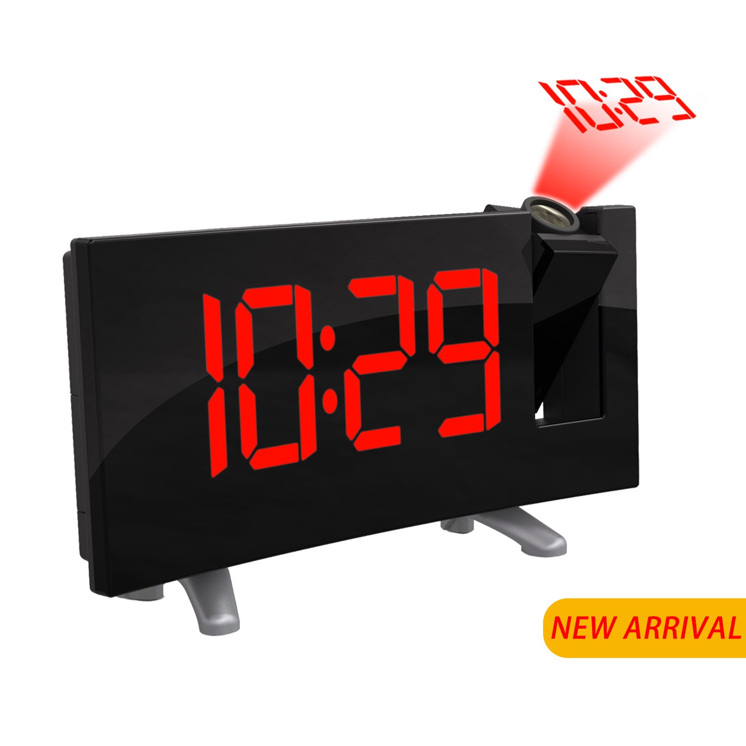 Digital projektor radio väckarklocka snooze timer led display bred böjd skärm usb laddning 180 grader bord vägg fm radio klocka: Röd