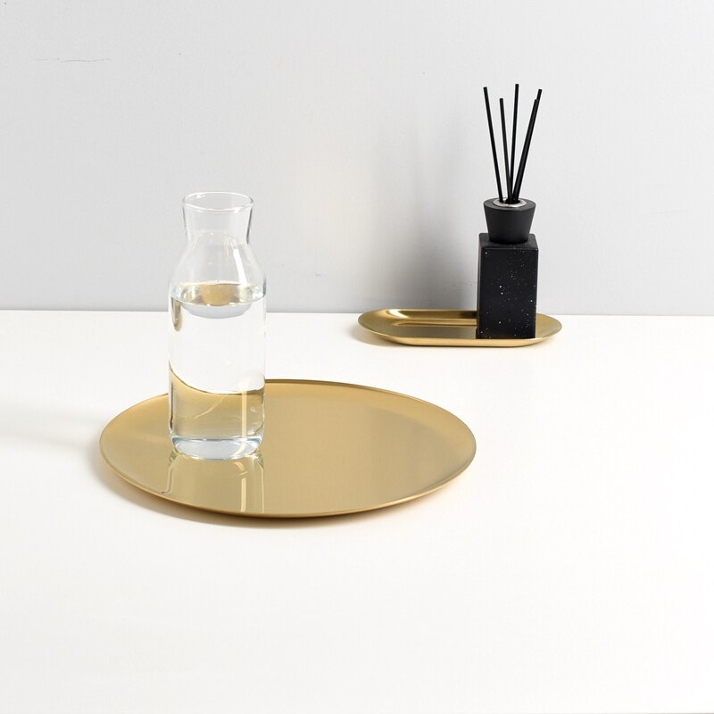 Bandeja de joyería de Metal para el hogar y Navidad, soporte de anillo de acero inoxidable dorado, bandeja de almacenamiento de decoración de escritorio, para boda