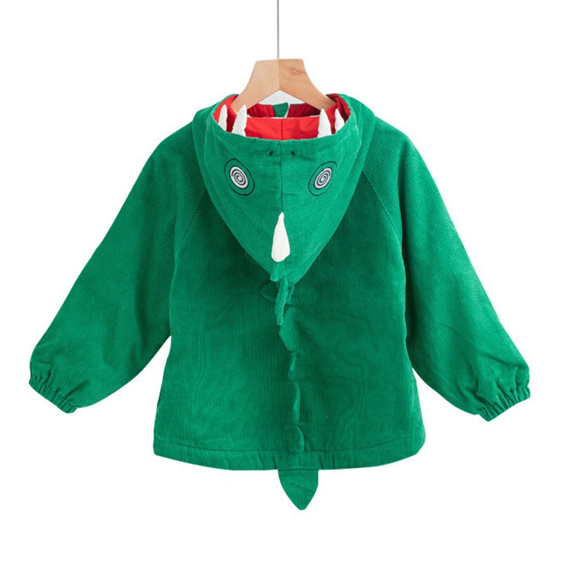 Coupe-vent à capuche en velours côtelé pour enfants, garçon et fille, veste d&#39;automne en forme de dinosaure, manteau de couleur verte pour tout-petits de 2 à 6 ans