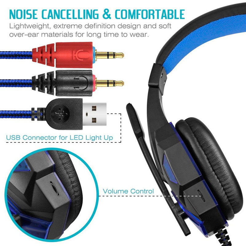 Stereo Gaming Headset voor Xbox een PS4 PC Surround Sound Over-Ear Gaming Hoofdtelefoon met Microfoon Noise Cancelling LED lichten Headset