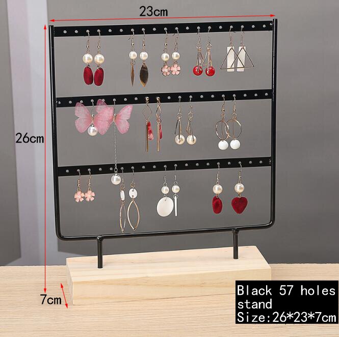 Earrings Stand Jewelry Display Earrings Holder Jewellery Storage Wooden Base Metal Ear Studs Pendant Rack: black 57 holes