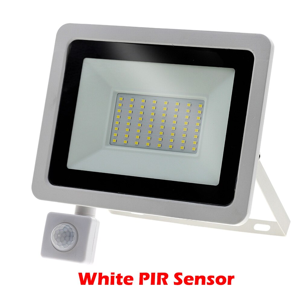 Led projektør pir bevægelsessensor led projektør lys  ip66 vandtæt spotlight væg udendørs belysning hvid varm hvid: Hvid skal / 100w / Hvidt lys