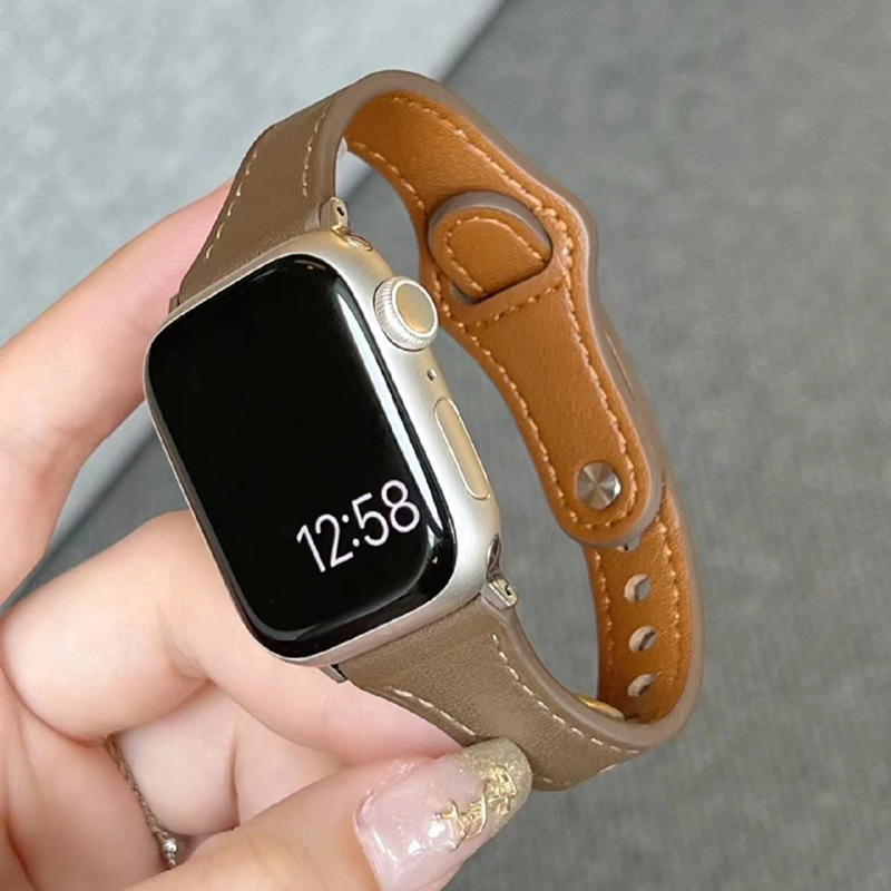 Thin Leather Strap for Apple Watch Band 10 9 8 42mm 46mm 41mm 44mm 45mm 38/40mm Women Watchband Bracelet Belt iWatch 7 se 6 5 4