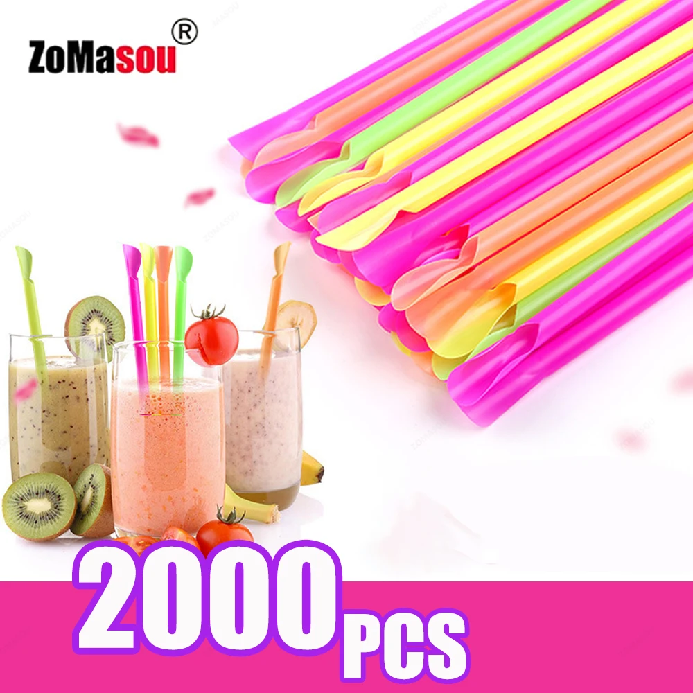 100-2000 Stuks Plastic Lepelrietjes - Milkshake Smoothie Feestartikelen