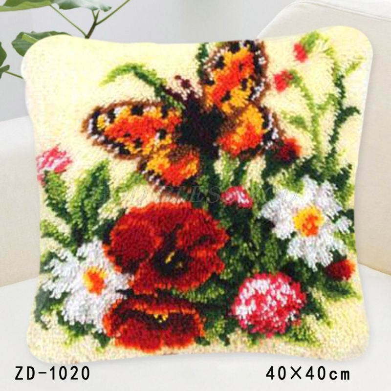 Flowers Grass Coarse Wool Latch Hook Kits DIY Cross Stitch Carpet Embroidery Plant Series Segment Embroidery DIY Rug Hooking Set: 1020
