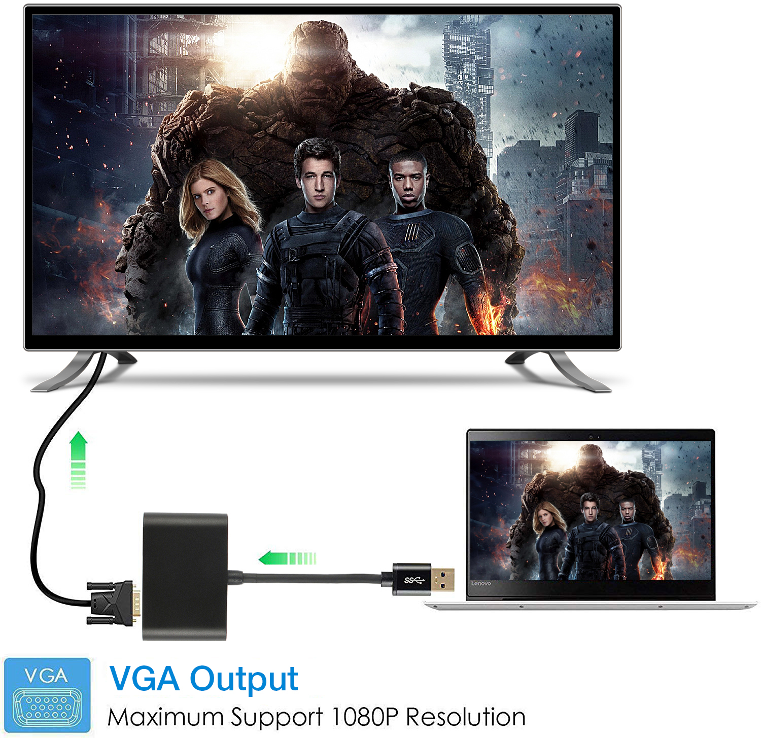 AMKL USB to VGA Adapter USB HDMI Adapter USB 3.0 to VGA HDMI Converter - PC Laptop with Windows 7/8/8.1/10 /XP