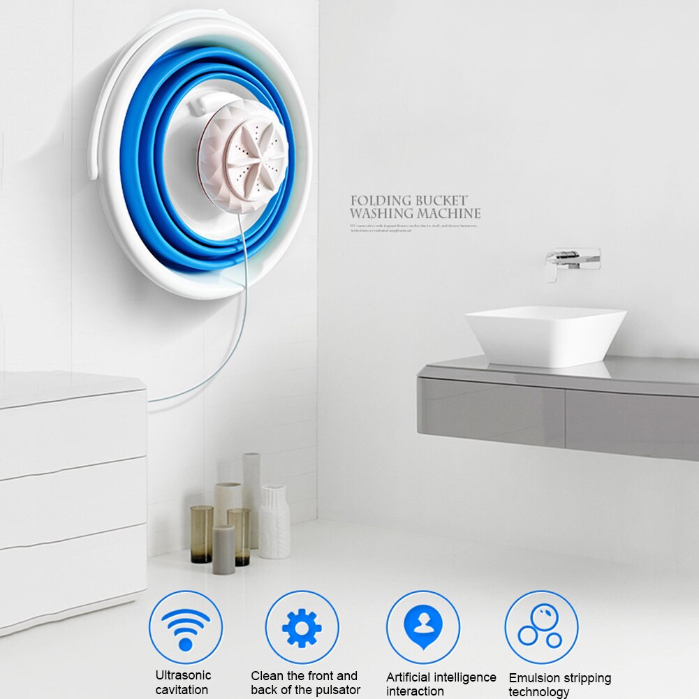 Portable Washing Machine Light Ultrasonic Turbine Washer With Foldable Tub Personal Rotating Outdoor Small Washing Machine