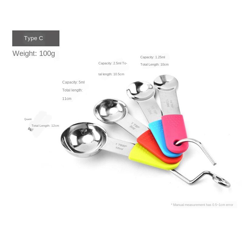 Maatlepels-Set Van 4 Rvs Siliconen Plastic: silicone handle