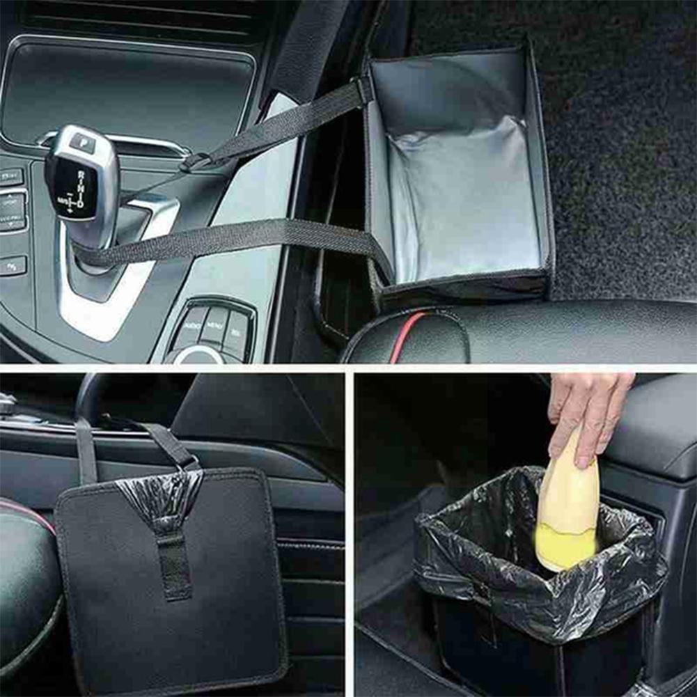 Folded Leakproof Car Garbage Organizer Trash Bin Bag Can With Foldable Hanging Proof Trash Lid Cover Leak Traveling Oxford F2Y8