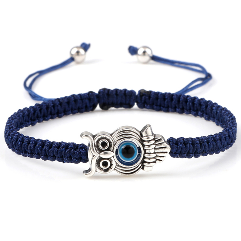 Pulsera ajustable de ojo de la suerte para hombre y mujer, brazalete trenzado de cuerda de hilo rojo hecho a mano, amuleto de búho, joyería de la amistad