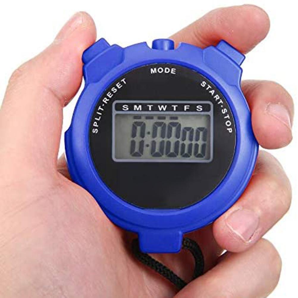 Portable Handheld Waterproof Digital Timer Lcd Stopwatch Chronograph Sports Stopwatch Timer Counter With Strap: Blue