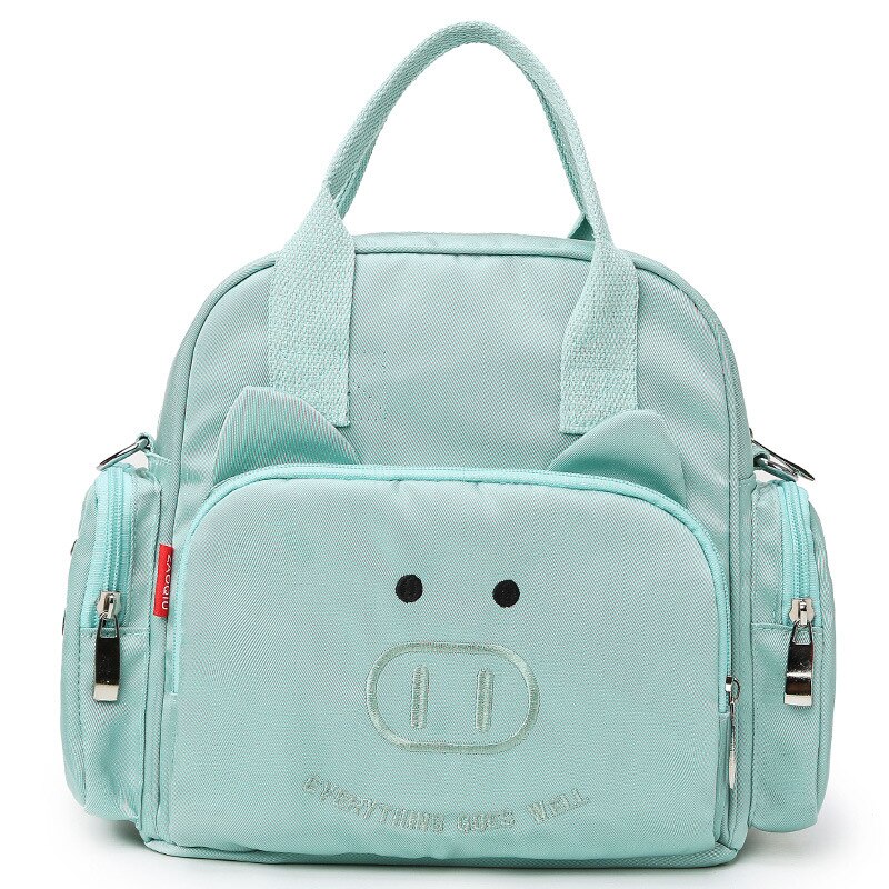 Luiertas Kleine Aantal Multi-Functionele Stijl Mother 'S Tas Hand Lichtgewicht Rugzak Schouder Luiertas: Mint Green Small Adorable Pig