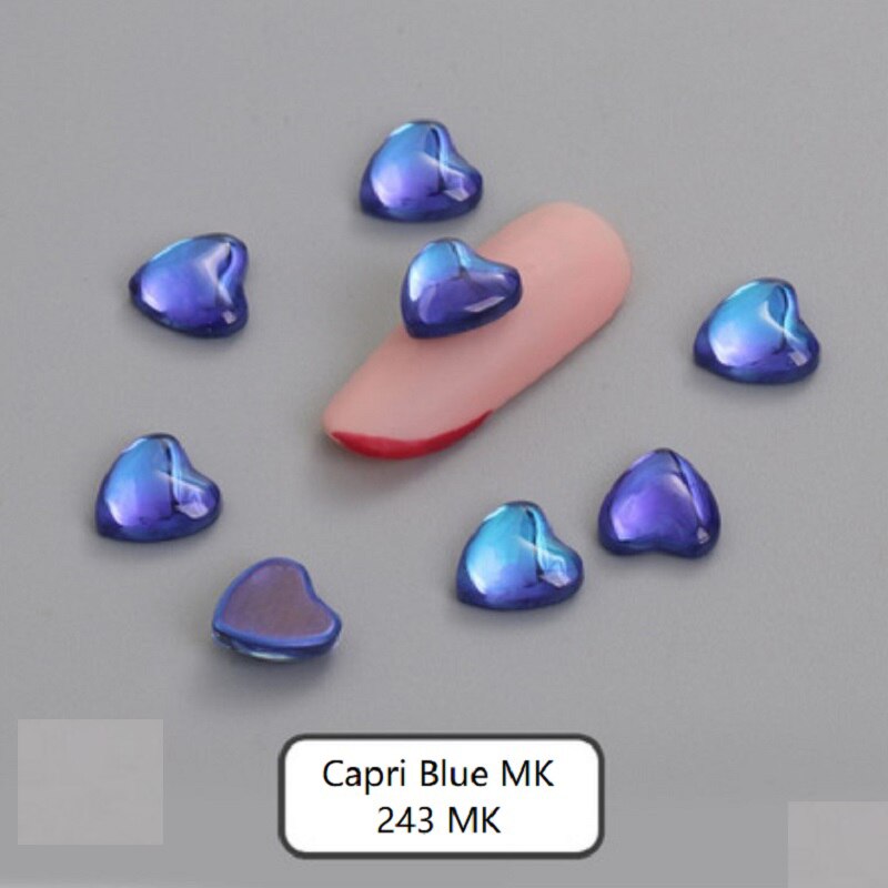 10Pcs 8mm Heart Rhinestone Flat Stones For Manicure Glitter Nail Jewelry Heart Nail Art Kawaii Nail Decoration Korean Nail Parts: Capri Blue MK