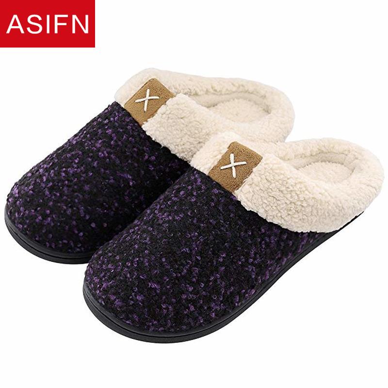 Asifn Mannen Thuis Gezellige Traagschuim Slippers Met Bont Warm Indoor Man Basic Antislip Winter Slippers Sepatu Pria mannen Schoenen