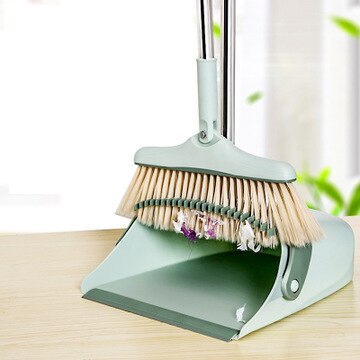 Foldbar stående kost støvpanel sæt magisk vindtæt drejelig justering filter hår gulv rengøring kost krummer rengøringsværktøjer: Grøn