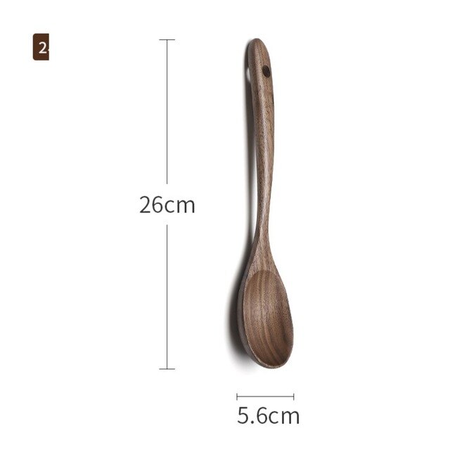 Black Walnut Spoon Cooking Hand Polished Pan With Wooden Spoon Spatula Wooden Spoons Japanese Soup Dessert Spoon Tableware: 2