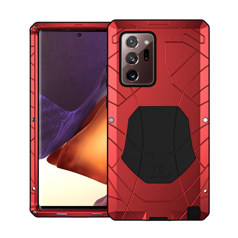 Imatch Metal Case Shockproof For Samsung Note20 Note 20 Ultra 6.9"luxury Doom Armor Full-body Rugged Holster Cover With Glass: For Note 20 Ultra / Red
