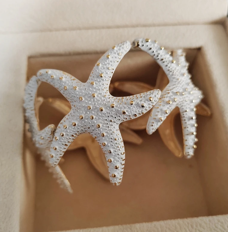 Pulsera y brazalete de estrella de mar elástico dorado, joyería de playa para mujer y niña