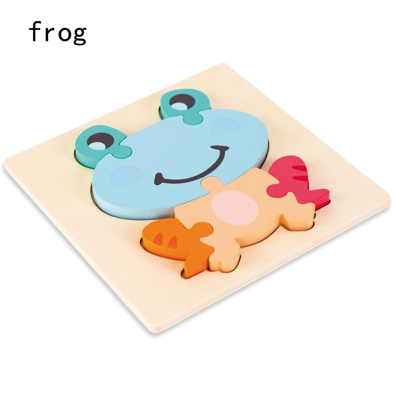 Big Wooden Puzzle Toys For Children Wood 3d Cartoon Traffic Animal Puzzles Intelligence Kids Early Educational Toys: frog