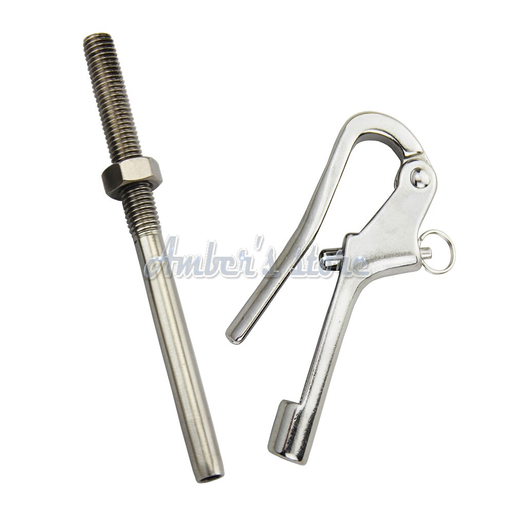 4'' Openable Pelican Hooks Shackle 316 Stainless Steel Quick Release Hand Rail Guardrails w/ Stud Terminals