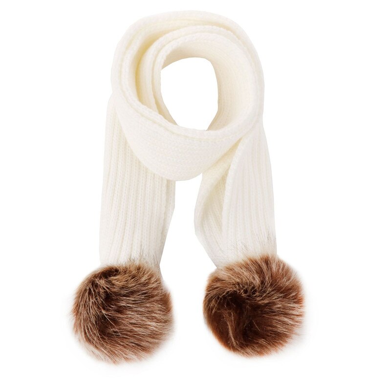 Leuke gebreide kinderen hoed met een sjaal dubbele bal faux fur hoeden sjaals set winter accessoires voor baby sjaal muts kids: 2