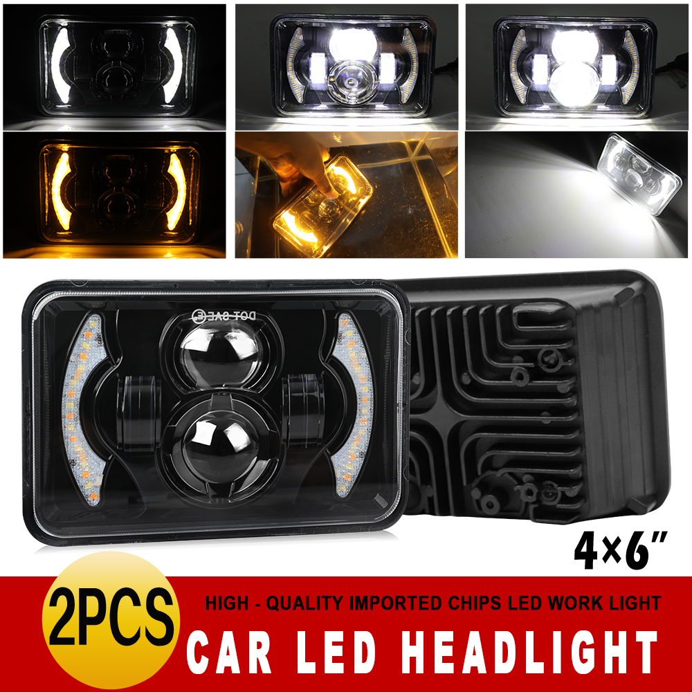 HAOLIDE 4x6 Zoll Platz LED Auto Scheinwerfer Abblendlicht Bernstein Blinker DRL 6500K Fahr Licht für Licht SUV Auto 12V 24V
