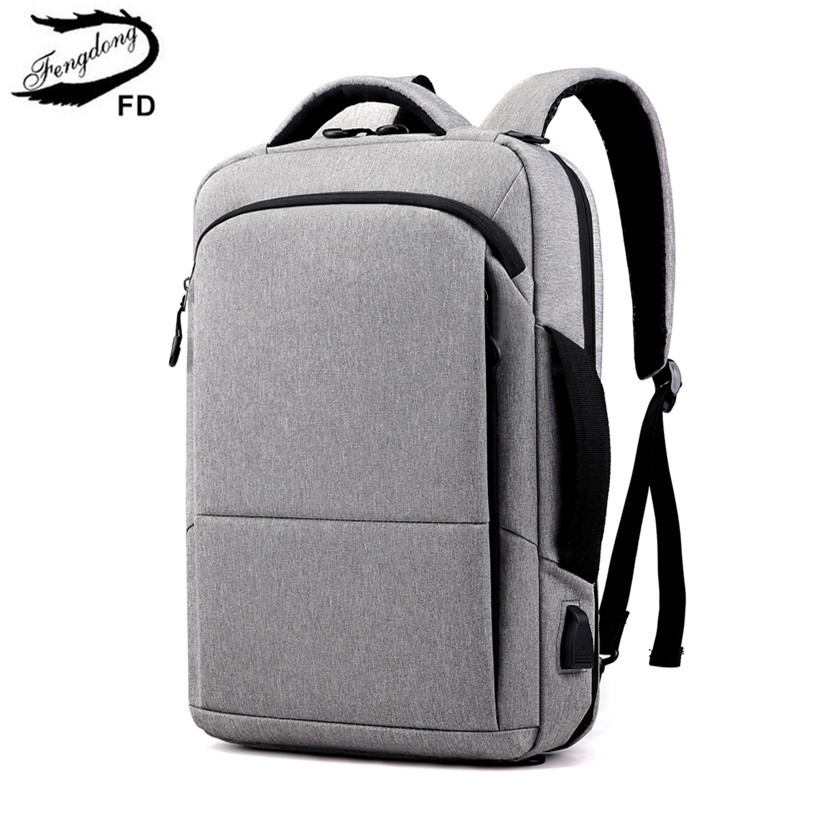 FengDong college student school backpack for boy male business travel laptop backpack usb big book bag backbag men school bag