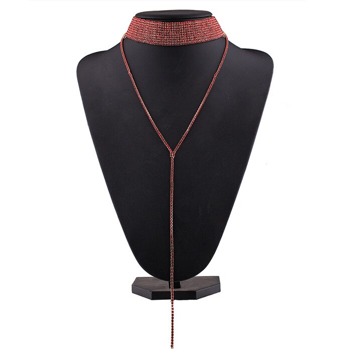 Rhinestone Gold Verzilverd Supernatural Luxe Crystal Sieraden Accessoires Dikke Verklaring Chocker Kettingen Collier: Red