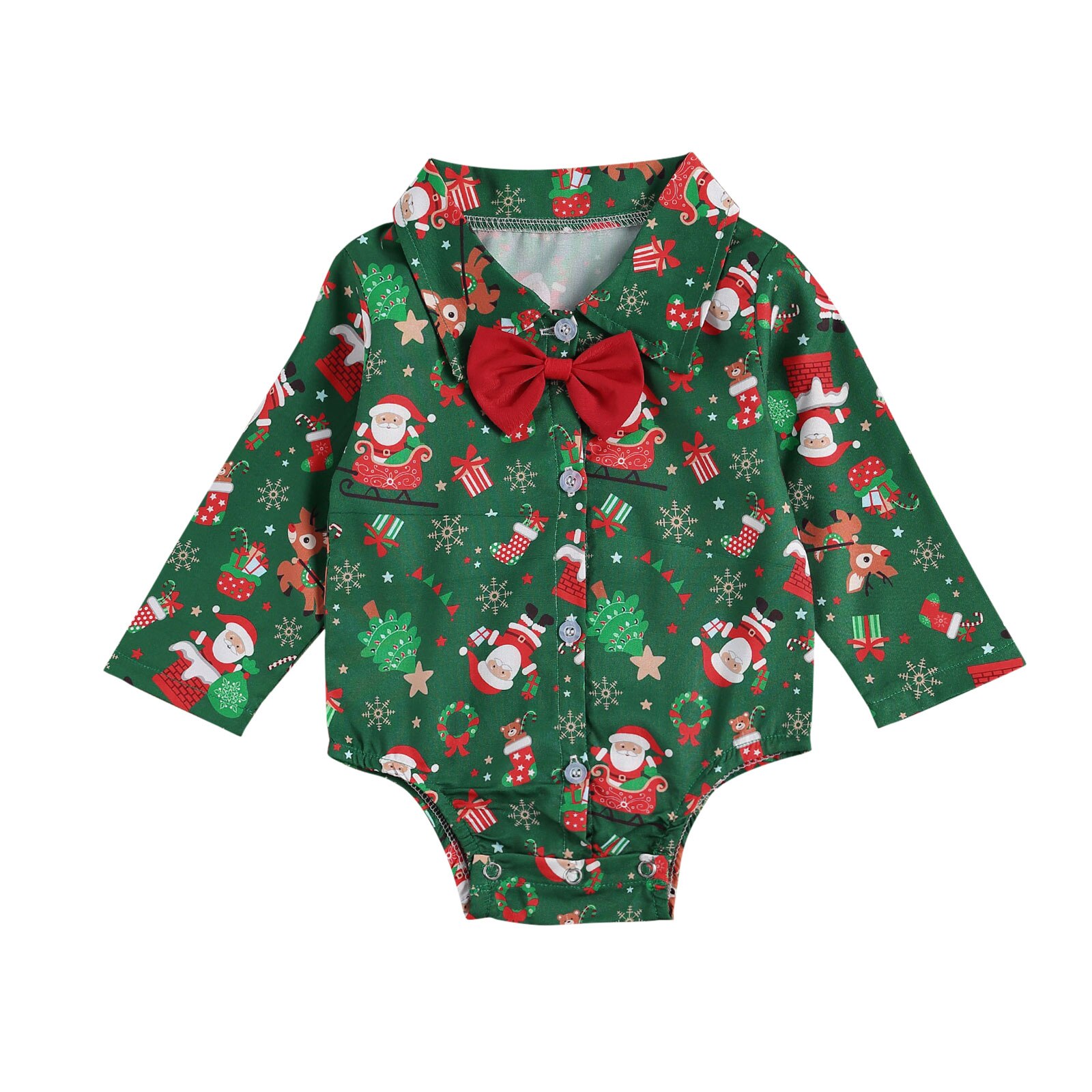 Citgeett Autumn Christmas Newborn Baby Boys Gentleman Bodysuits+Bow Tie Long Sleeve Santa Tree Print Single Breasted Jumpsuits