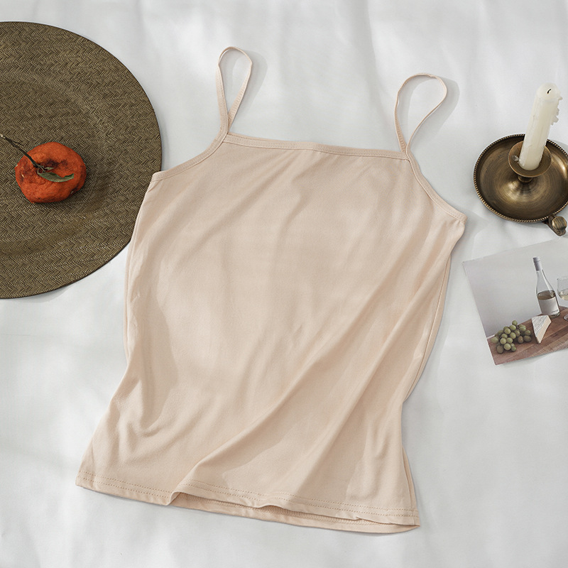 Kvinder sommer modal camisole crop tops ærmeløs slim sling t-shirt sort hvid bundtops bh undertøj veste: Xl / Beige