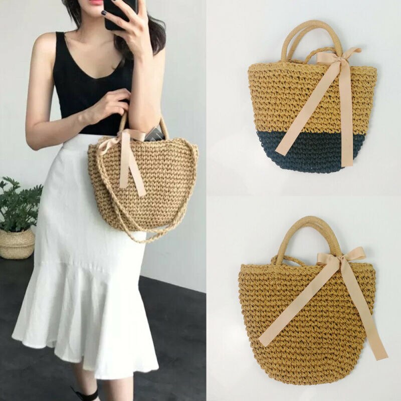 Dames handtas stro tas rotan rieten vlechtwerk schoudertassen strand handtas crossbody