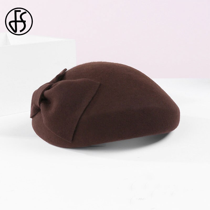 FS 100% Wool Black Pillbox Hats Fascinator For Women Wedding Felt Fedora Hat Derby Tea Party Formal Ladies Church Hats: Brown