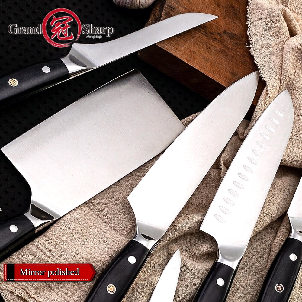 Chef Knife Set Germany 1.4116 High Carbon Steel Santoku Boning Cleaver Home Cooking Tools Japanese Kitchen Knives Christmas