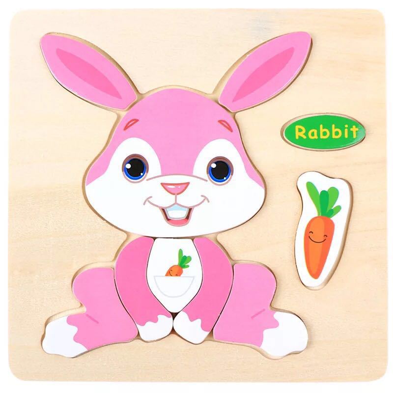 Di Puzzle Trama di Legno Animale Giocattoli Educativi di Apprendimento Precoce per I Bambini Per Bambini di Scuola Materna AN88: rabbit