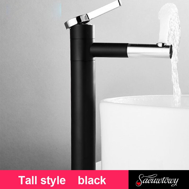 360° Rotating Style Home Multicolor Bathtub Faucet And Cold Faucet Black White Bathroom Basin Faucet: Tall black